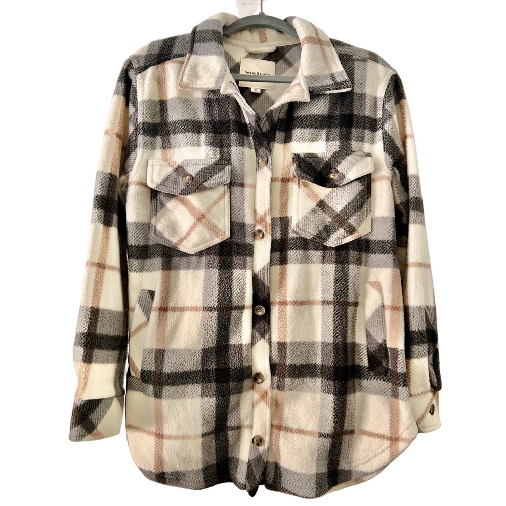 THREAD & SUPPLY tullis shacket brown cream plaid soft flannel size small